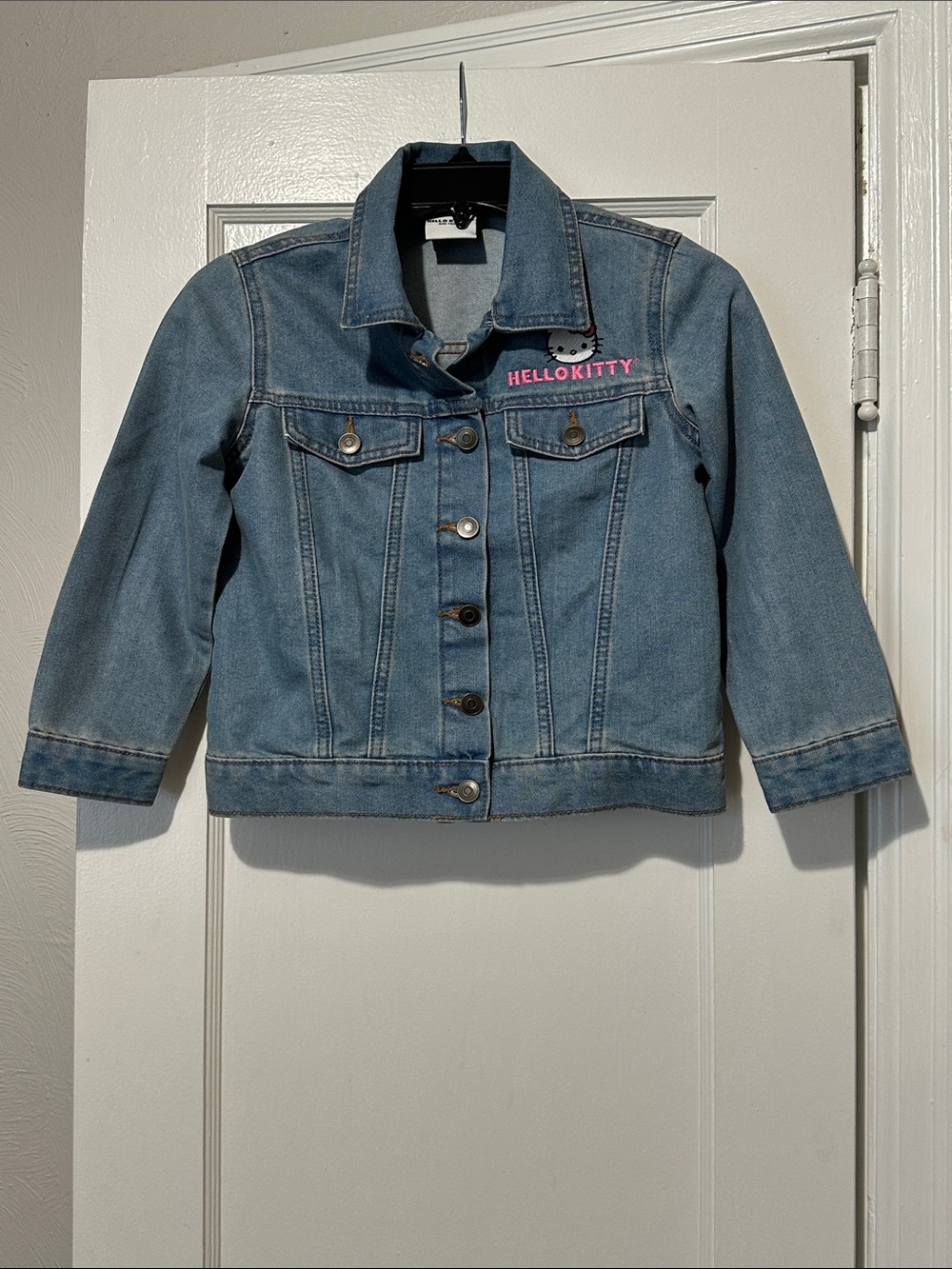 Hello Kitty Light Blue Denim Jean Jacket with Pink Embroidery